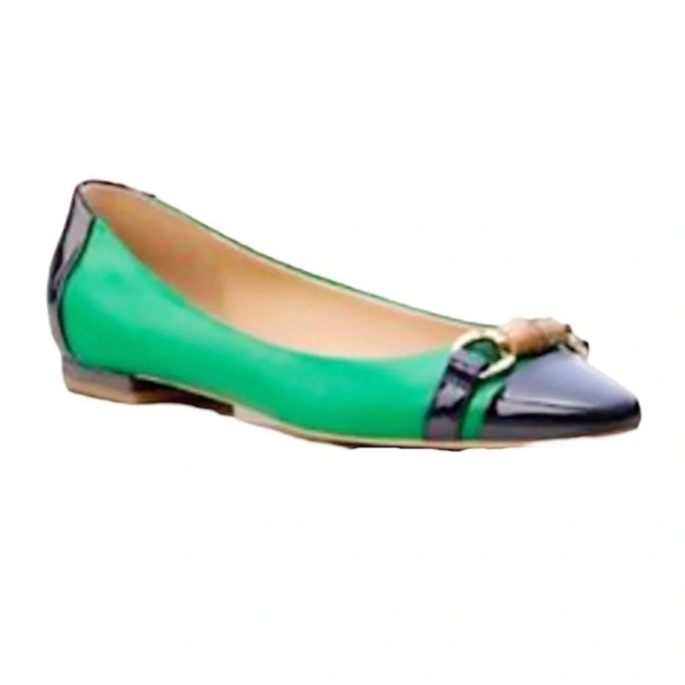 Talbots Remy Cap Toe Flats embellished with a bamboo bit in green and black - Picture 9 of 9